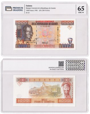 купить Гвинея 1000 франков 1998 в слабе PG UNC65