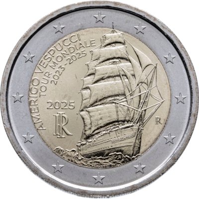 купить Италия 2 евро 2025 "Кругосветное путешествие на учебном судне «Америго Веспуччи» 2023-2025"