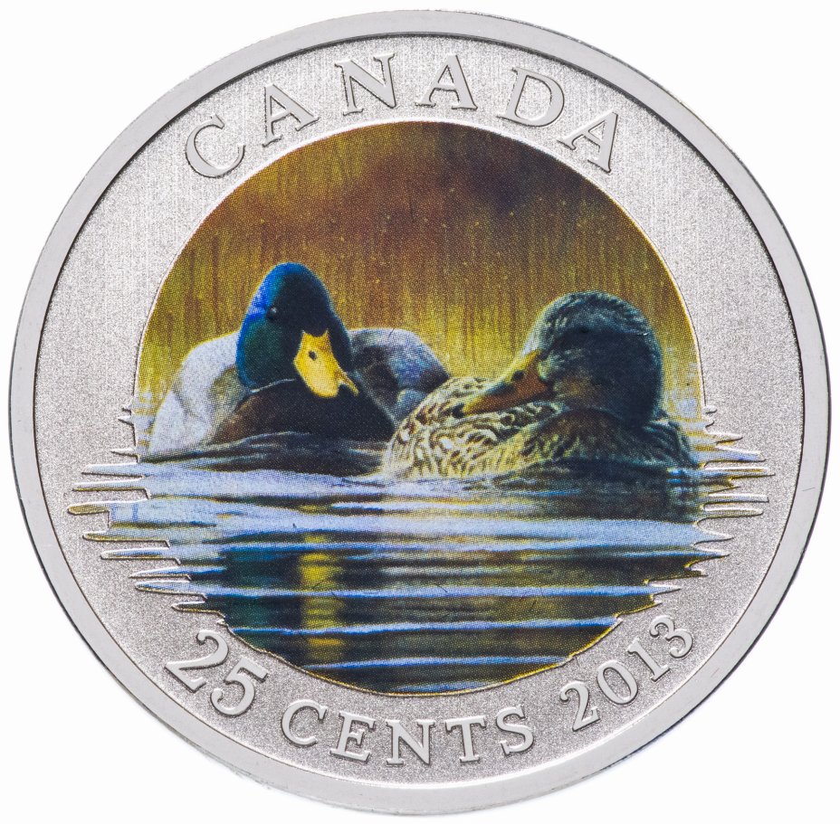 купить Канада 25 центов 2013 "Птицы Канады -  утка Кряква" в футляре, с сертификатом