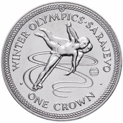 купить Остров Мэн 1 крона 1984 "XIV зимние Олимпийские Игры, Сараево 1984"