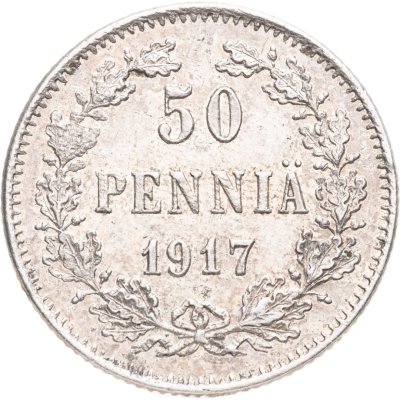купить 50 пенни (pennia) 1917 S гербовый орел с коронами, Российская Финляндия