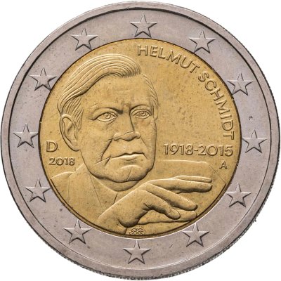 купить Германия 2 евро (euro) 2018 D 100 лет со дня рождения Гельмута Шмидта знак монетного двора "D" - Мюнхен