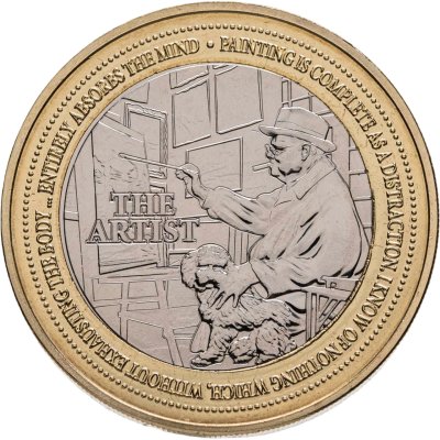 купить Джерси 2 фунта 2024 ОШИБКА - БЕЗ НОМИНАЛА НА АВЕРСЕ "150 лет со дня рождения Уинстона Черчилля. Художник"