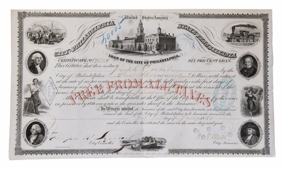 купить Акция США  LOAN  CITY OF PHILADELPHIA, 1868- 1872 гг.