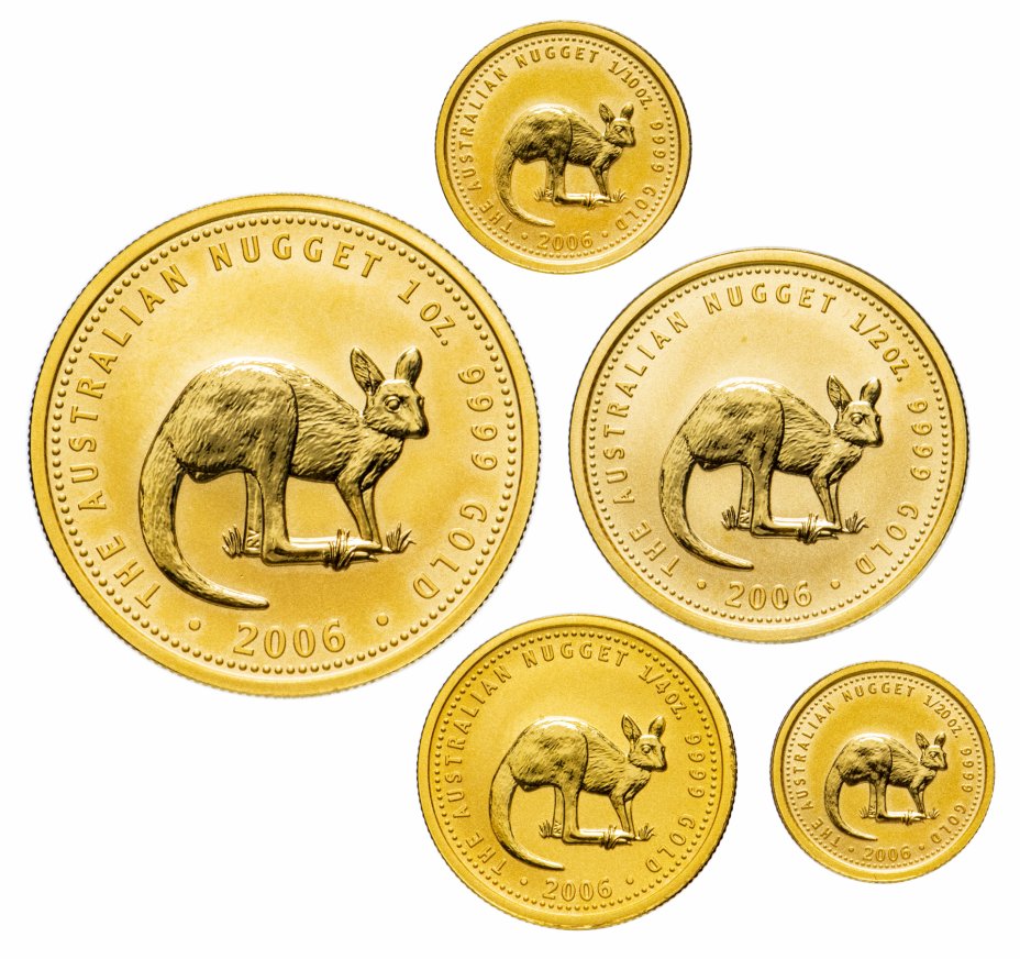 купить Полный набор золотых монет Австралии 2006 "Кенгуру" (100 долларов, 50 долларов, 25 долларов, 15 долларов, 5 долларов)