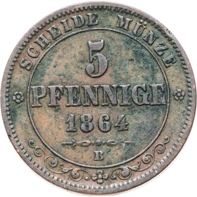 купить Германия, Саксония 5 пфеннигов 1864 В