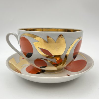 купить Чайная пара "Золотые яблоки" ("Райские яблоки"), автор росписи А. А. Чекулина, фарфор, крытье, золочение, Дмитровский фарфоровый завод (ДФЗ Вербилки), СССР, 1965-1991 гг.