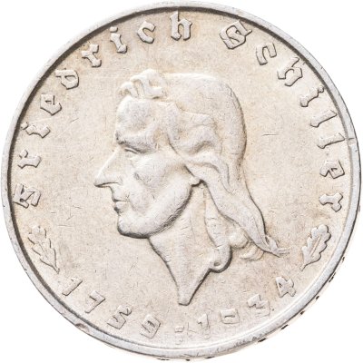 купить Германия, Третий рейх 2 рейхсмарки (reichsmark) 1934 "175 лет со дня рождения Фридриха Шиллера"