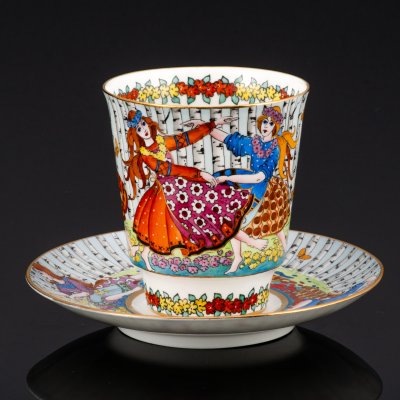 купить [Авторская] Кофейная пара "Березовая роща", автор Лада Хуртина, фарфор, роспись, золочение, Ленинградский фарфоровый завод (ЛФЗ), Российская Федерация, 1999 г.