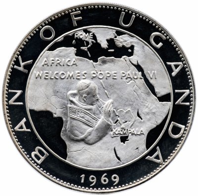купить Уганда 20 шиллингов 1969 "Визит Папы Римского Павла VI"