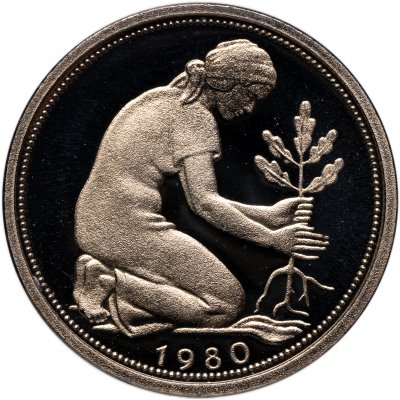 купить Германия 50 пфеннигов (pfennig) 1980, знак монетного двора: "F" - Штутгарт