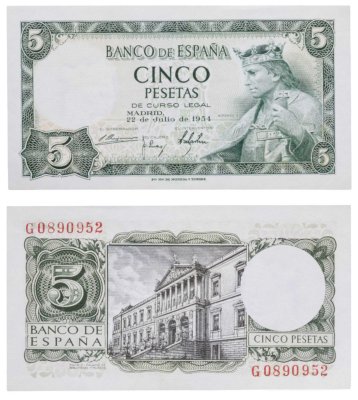 купить Испания 5 песет 1954 (Pick 146a)