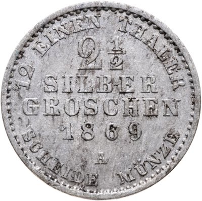 купить Германия Пруссия 2 1/2 серебряных гроша 1869