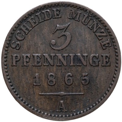 купить Германия, Пруссия 3 пфеннинга 1865 А