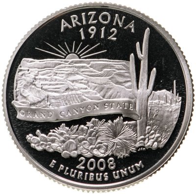 купить США 25 центов (квотер, 1/4 доллара, quarter dollar) 2008 S Proof Аризона (Arizona), знак монетного двора "S" - Сан-Франциско