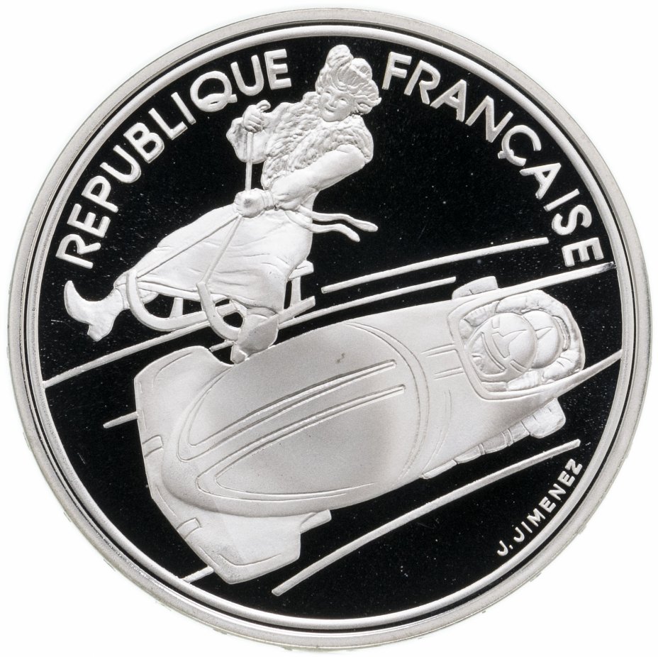 купить Франция 100 франков (francs) 1990   XVI зимние Олимпийские Игры, Альбервиль 1992 - Бобслей