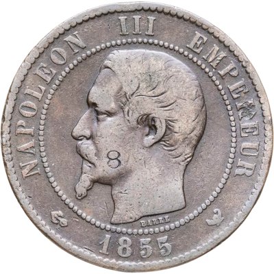 купить Франция 10 сантимов (centimes) 1855 W знак монетного двора: "W" - Лилль