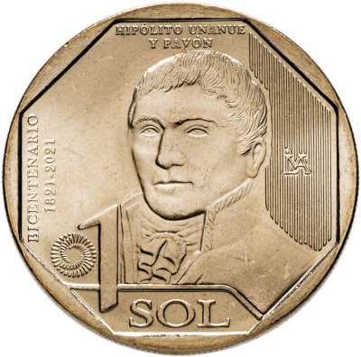 купить Перу 1 соль 2021 "200 лет Независимости - Иполито Унануэ"
