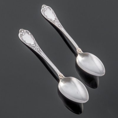 купить Пара ложек с растительным декором, мельхиор, завод имени Шевченко (ЗiШ), г. Вольнянск, СССР, 1970-1990 гг.