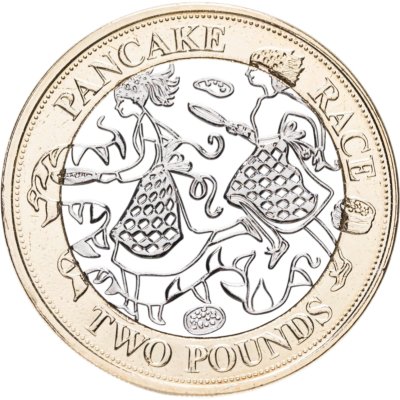 купить Гернси 2 фунта 2025 "Необычные британские традиции - Блинная гонка"
