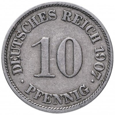 Купить Германия 10 рейх пфеннигов 1907 "J"