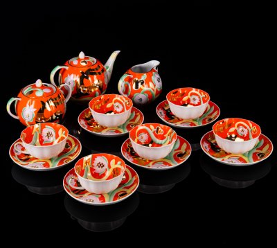 купить [Клеймо ассортиментного кабинета] Сервиз чайный "Золотой олень" на 6 персон (15 предметов), автор росписи П.В. Леонов, фарфор, крытье, роспись, золочение, Дулевский фарфоровый завод (Дулёво), СССР, 1968-1991 гг.