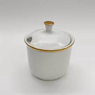 купить Горчичница (ёмкость под сыпучие продукты) с лаконичным декором, фарфор, золочение, Kahla, Германия, 1957-1964 гг.