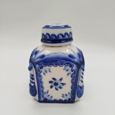 купить Чайница с растительным декором, Гжель, фарфор, роспись, СССР, 1970-1990 гг.