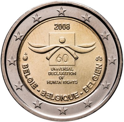 купить Бельгия 2 euro (евро) 2008 "60 лет Всеобщей декларации прав человека"