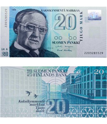 купить Финляндия 20 марок 1993 год Литера А (Pick 123(14)