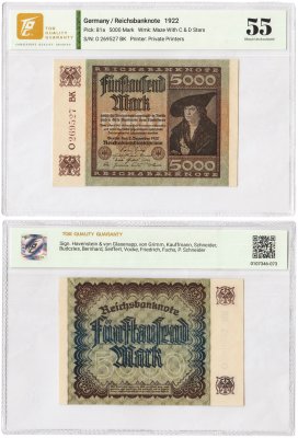 купить Германия 5000 марок 1922 в слабе TQG AU 55