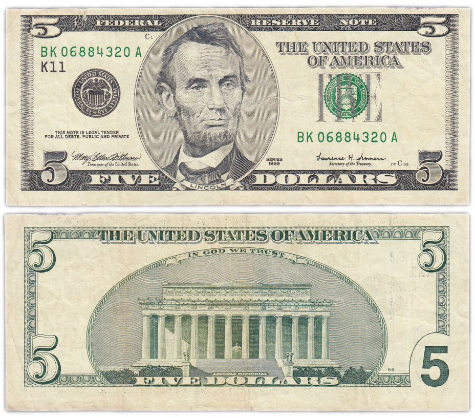 купить США 5 долларов 1999 (Pick 505) K11-Даллас "FW" (Fort Worth)