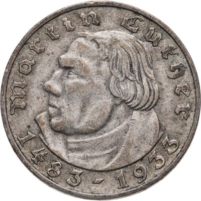 купить Германия (Третий рейх) 2 рейхсмарки (reichsmark) 1933 A 450 лет со дня рождения Мартина Лютера