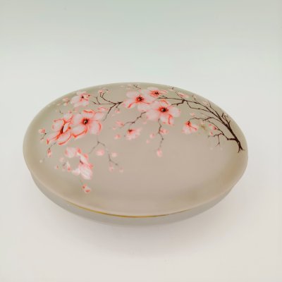 купить Шкатулка миниатюрная овальной формы "Цветущая сакура", стекло, металл, Западная Европа, 1985 г.