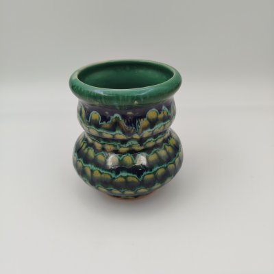 купить Ваза оригинальной формы, крашенная потечными поливами в сине-желто-зеленой гамме, керамика, глазурь, Львовская керамико-скульптурная фабрика (ЛКСФ), СССР, 1970-1990 гг.