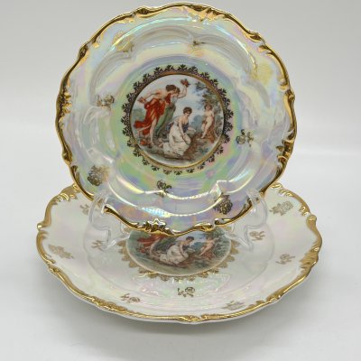 купить Набор из 2 десертных тарелок из сервиза "Мадонна", фарфор, люстр, золочение, деколь, Sonneberg Porzellan, ГДР, 1950-1970 гг.