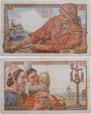 купить Франция 20 франков 1942-1950 (Pécheur, Рыбак) Pick 100