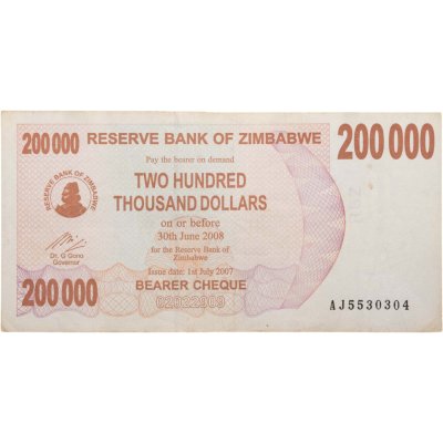 купить Зимбабве 200000 долларов 2007 (Pick 49)