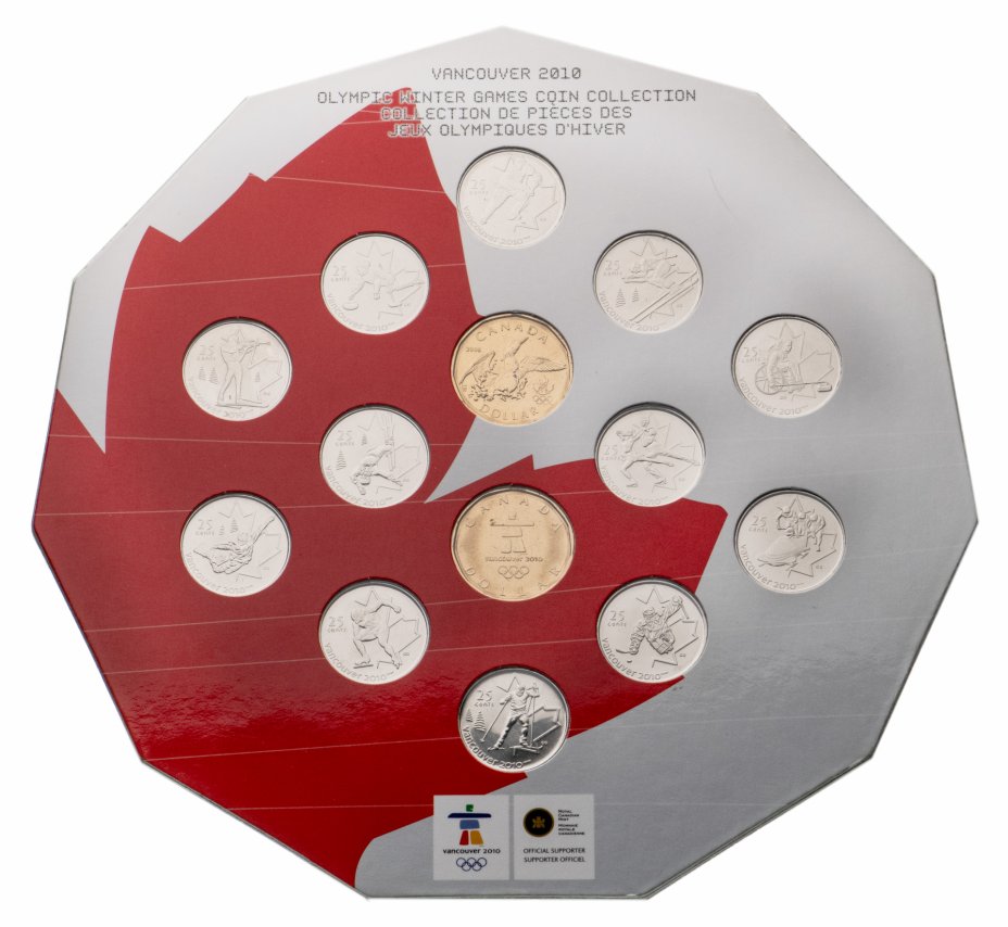 купить Канада набор монет 25 центов - 1 доллар  2010 серия "Олимпиада в Ванкувере" (14 монет) в буклете