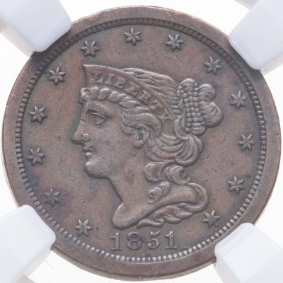 купить США 1/2 цента (cent) 1851 Braided Hair Half Cent, в слабе ННР XF40BN