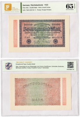 купить Германия 20000 марок 1923 в слабе TQG UNC 65
