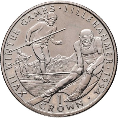 купить Гибралтар 1 крона (crown) 1993 "XVII Зимние олимпийские игры, Лиллехаммер 1994 - Лыжные гонки"