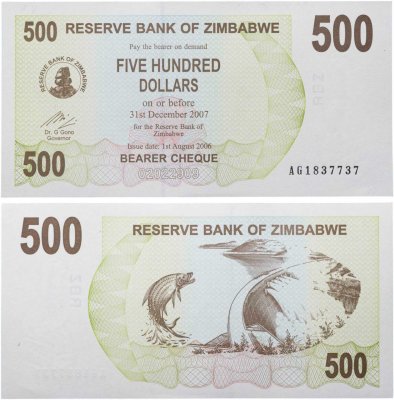 купить Зимбабве 500 долларов (2006) 2007