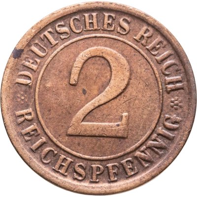 купить Германия 2 рейхспфеннига (reichspfennig) 1924 A знак монетного двора "A" — Берлин