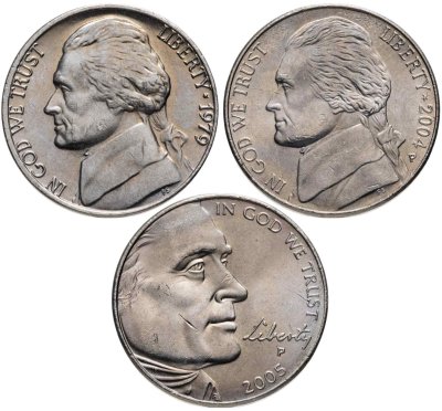 купить США набор 5 центов 2004-2005 серии "200 лет экспедиции Льюиса и Кларка - освоение Запада", 2 штуки + 5 центов регулярного чекана 1970-2003
