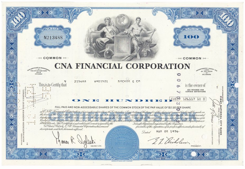 купить Акция США CNA FINANCIAL CORPORATION 1973- 1974 гг.