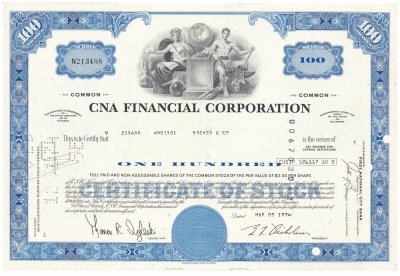 Купить Акция США CNA FINANCIAL CORPORATION 1973- 1974 гг.