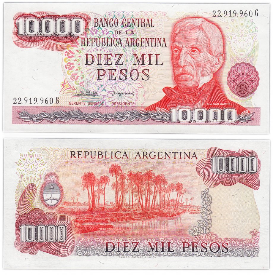 купить Аргентина 10000 песо 1977-1983 (Pick 306b)  watermark multiple SUNBURST