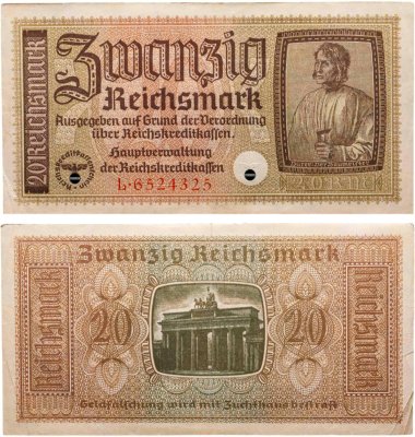 купить Германия 20 рейхсмарок 1940-1945 Немецкие оккупационные территории