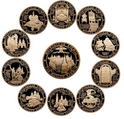 купить Комплект памятных медалей "Московский Кремль" в подарочном футляре с сертификатом, Россия, ММД, 2000-2010 гг.